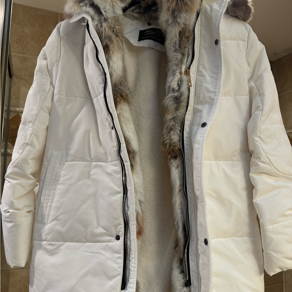 White Faux Fur Trimmed Women's Jacket